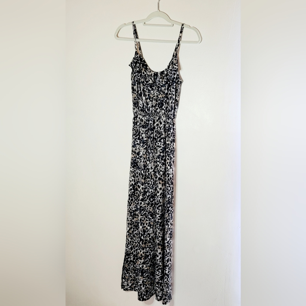 Eye Candy Dress Maxi Women's Animal Print Side Split Size Medium Ruffle Flirty